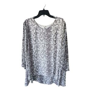 Cato Snake Print Blouse Women 22/24W Plus Gray Slit Open Long Sleeve Flowy Lined